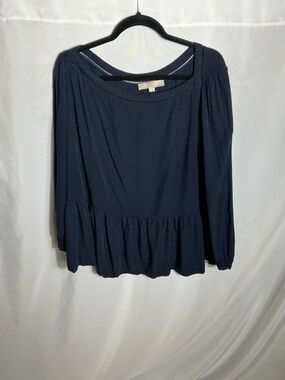 LOFT Plus Navy Peplum Blouse Size 16 Textured 3/4 Sleeve Flowy Top Chic